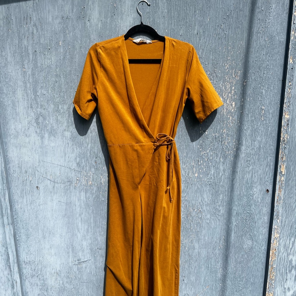 People Tree Yellow Sheath jumpsuit Wrap Tie Front